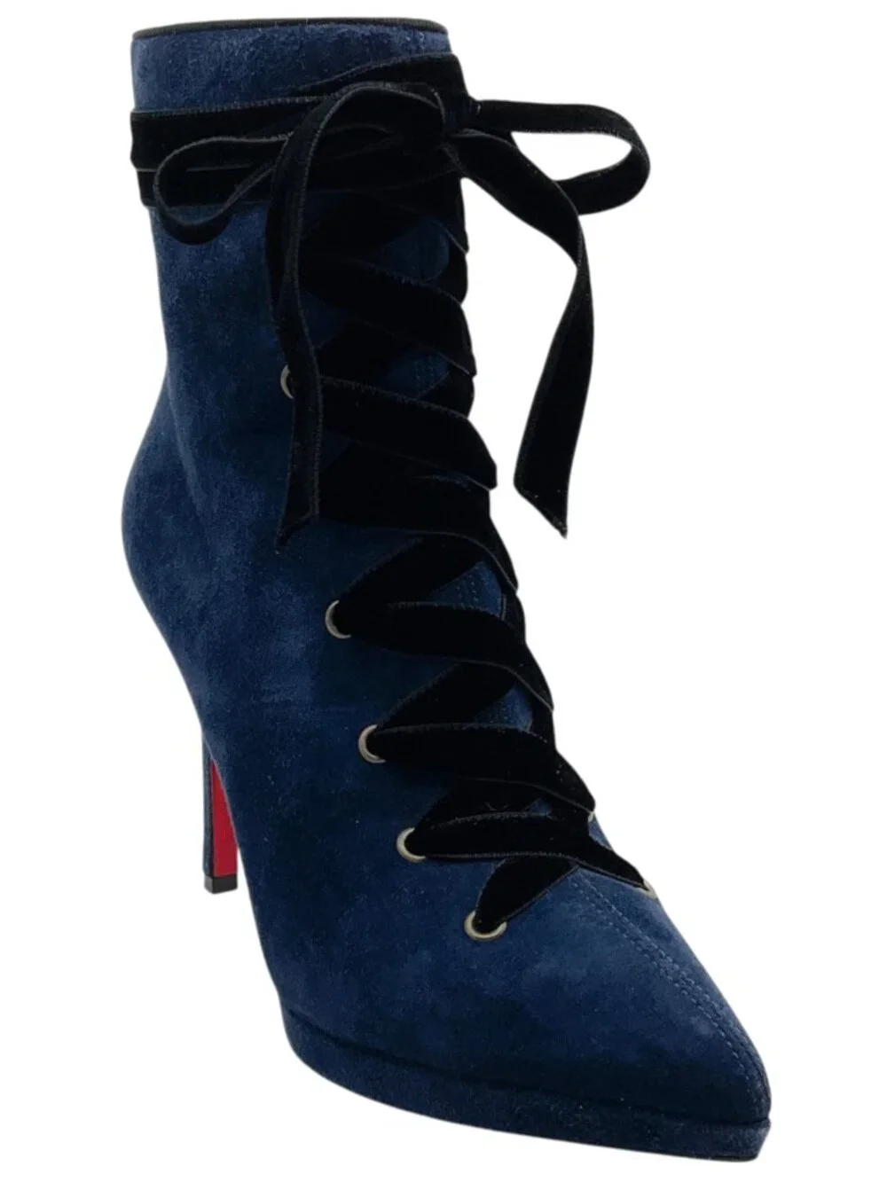 Christian Louboutin Navy Blue Suede Circus Nana 100 Booties with Black Velvet La